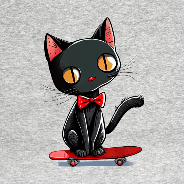 Cute Black Cat on a Skateboard by KOTOdesign